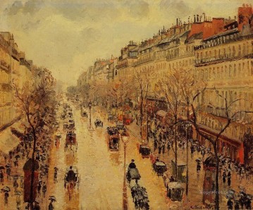  lluvia Obras - Boulevard Montmartre tarde bajo la lluvia 1897 Camille Pissarro